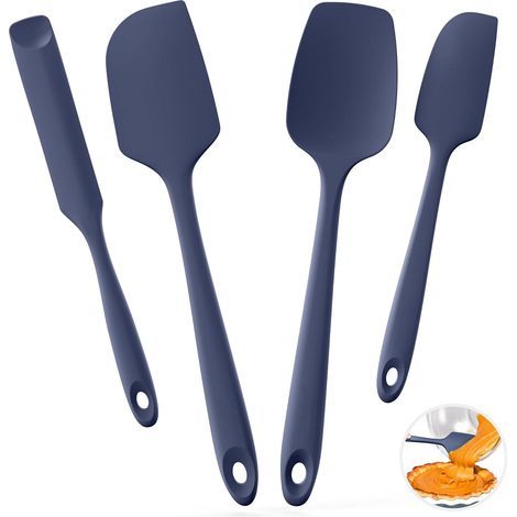 Spatule en silicone : racloir de cuisson de qualité alimentaire résistant à la chaleur jusqu’à 315°C avec bord flexible pour la cuisson et les ustensiles antiadhésifs (4 pièces,Bleu Nuit) (1/5)