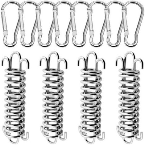 4PCS Ressort Voile d'Ombrage et 8PCS Mousqueton, Fixation Voile d'Ombrage Boucle Corde Ressort pour Tente Camping en Plein Air Randonnée Voyage Pique-Nique (1/5)
