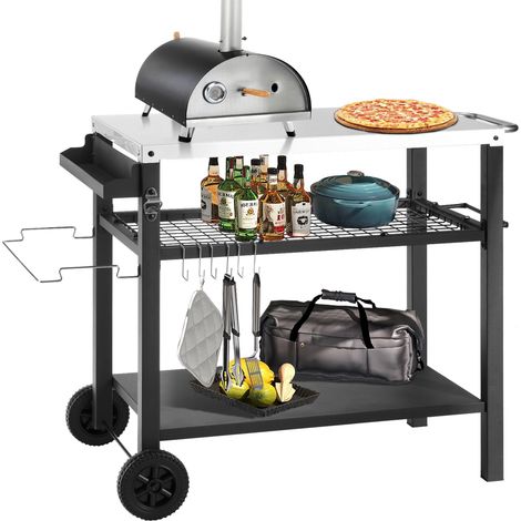 Chariot de barbecue à 3 niveaux, table d'appoint, chariot de jardin, cuisine d'extérieur, table de travail, établi pour barbecue, chariot de service avec grande (1/5)