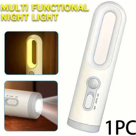 1 veilleuse multifonctionnelle avec mode de détection de mouvement, projecteur lumineux, lampe LED portable et écologique, recharge USB (1/5)