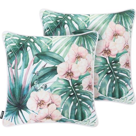 Conjunto de 2 cojines decorativos para exterior accesorios de jardín estampado botánico verde Allamanda (1/5)