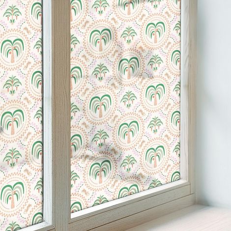 Sichtschutzfolie 200x116 cm Milchglas Blickdicht Folie für Badezimmer UV-Schutz PVC Dekorativ Selbstklebend Sichtschutz Fenster Exotische Palmen