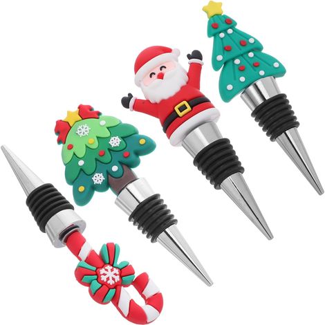 4 bouchons de vin, inox/silicone, pour vin rouge et cave à vin (1/5)