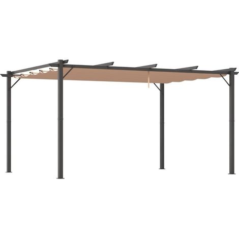 Pergola aluminium gris et marron 3×4m, toit textile réglable, pare-soleil pratique pour terrasse et jardin