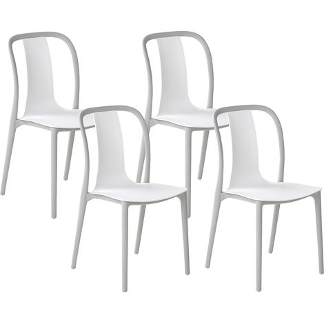 Conjunto de 4 sillas de jardín material sintético blanco y gris apilables sin reposabrazos patio exterior Spezia