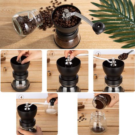 Kaffeemühle + Pulverbehälter, manuelle Mühle, Handkurbel-Kaffeemaschine, wetterfeste, abwaschbare Glas-Kaffeemühle, Kaffeebohnenmühle, Handkurbel. (1/5)