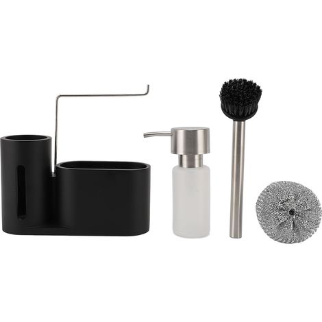 YIBAI Dispensador de Jabón con Soporte, Acero Inoxidable y Resina, Incluye Esponja y Cepillo – Ideal para Cocina (1/5)