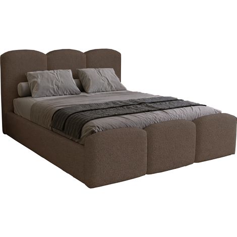 Lit double 140x200 Capri avec rangement - lit bouclé, coffre, sommier - Brun (Lambi 4)