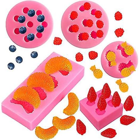 5pcs Fruits Moule Silicone Fondant Moules  Gele En Forme De Fruits, 3d Mini Ananas Fraise Orange Myrtille Mre Moule  Fruits En Silicone Pour La Dc (1/5)