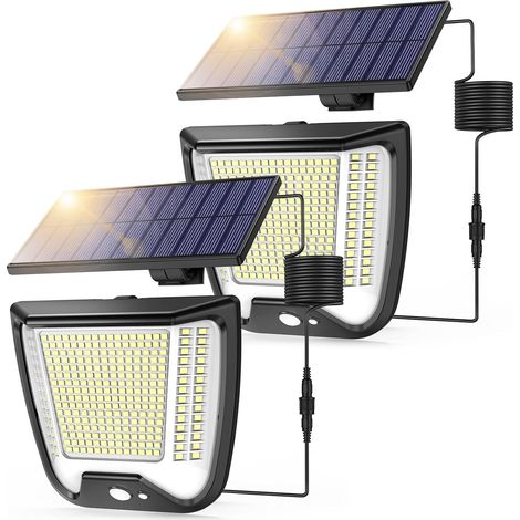Lampes solaires Projecteur extérieur LED avec détecteur de mouvement, 288 LED Lampe solaire extérieure IP65 étanche 2Pcs (1/5)