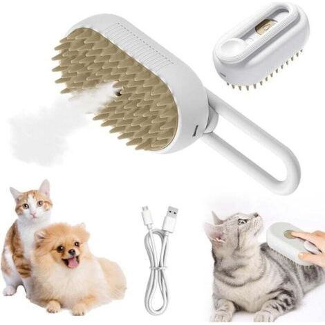 Brosse à Vapeur Pour Chat,3 En 1 Peigne De Massage En Spray Pour Chats,Brosse à Poils De Chat à Vapeur électrique,Brosse De Toilettage Autonettoyante Pour Animaux De Compagnie(Blanc)