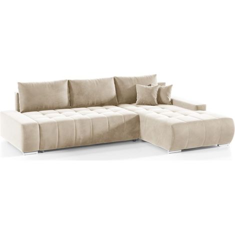 Ecksofa Sofa mit Schlaffunktion VOGAR Stoff Monolith Ecru Ottomane Rechts (1/4)