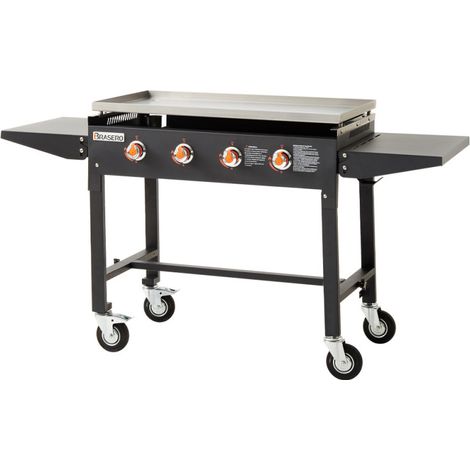 Favex – Plancha à gaz Carmen sur chariot pliable – 4 brûleurs inox 16 kW – Surface de cuisson 90 x 45,5 cm – Récupérateur de graisses amovible