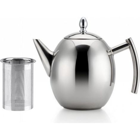 Théière avec filtre - 1,5 L - Pour thé en vrac / fleurs de thé - Carafe isotherme en acier inoxydable - Acier inoxydable - Théière - Infuseur à thé - Finition argent brossé - Bec verseur précis (1/5)