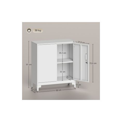 Armoire de bureau blanche en métal à 2 niveaux avec portes verrouillables et rangement pour bureau, atelier et garage (1/5)