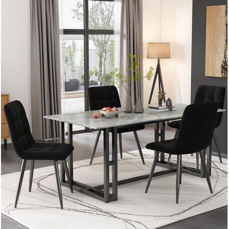 Silla de comedor 46x44x86 cm en terciopelo negro, fácil de montar FloraGrace (1/5)