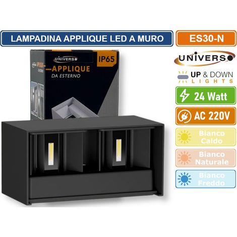 UNIVERSO LAMPADA APPLIQUE LED DA MURO NERA 24W WALL LIGHT CON DOPPIO FASCIO LUMINOSO REGOLABILE IP65 - Colore Luce:Bianco Freddo (1/5)
