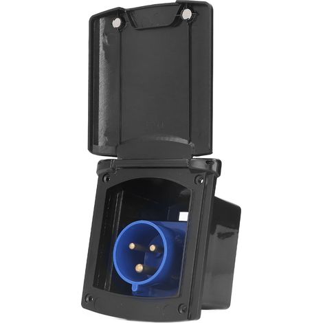 Boîtier de prise de courant externe étanche 32 A 220 V-250 V pour camping-cars et caravanes, avec fiche à 3 broches et montage encastré (noir). (1/5)