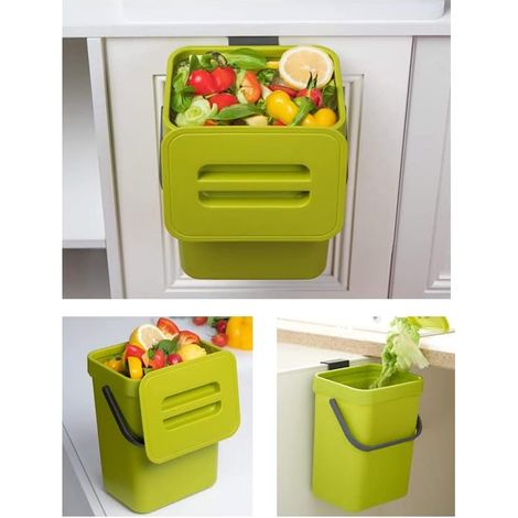 Poubelle À Compost - 5 L - Pour Cuisine Comptoir Porte Armoire - Couvercle Anti-Odeurs - Vert