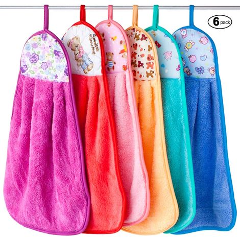 Serviettes épaisses en velours corail pour la cuisine et la salle de bain, lot de 6, ultra absorbantes, super douces, avec crochet de suspension. (1/5)