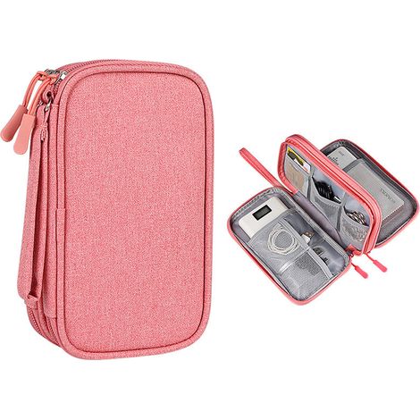 Organiseur électronique, pochette de voyage pour câbles et accessoires électroniques, étui de transport portable et étanche à double couche, sac de rangement tout-en-un pour câbles, cordons, chargeurs (1/5)