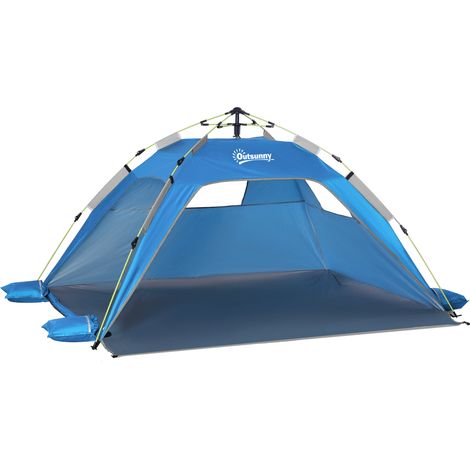 Tente de plage pop-up légère pour 2 personnes, abri solaire anti-UV 220x173x120 cm bleu ciel, installation rapide