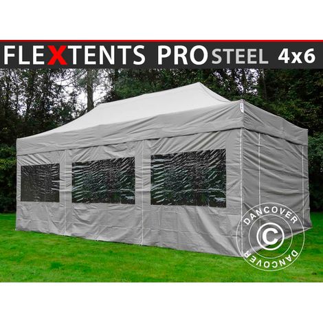 Pop up gazebo FleXtents PRO Steel 4x6 m Latte, incl. 8 sidewalls