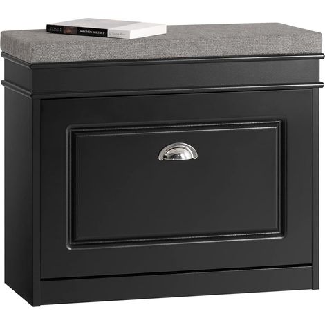 SoBuy FSR82-K-SCH Schuhkipper Schuhschrank mit Klappe Schuhbank mit Sitzkissen Schuhkommode Sitzbank Schwarz BHT ca.: 61x51x24cm