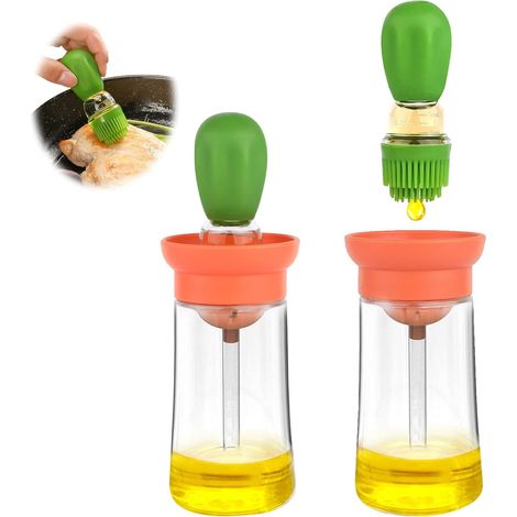 Flacon distributeur d'huile d'olive en verre avec brosse en silicone 2 en 1 pour la cuisine, le barbecue, les crêpes - Vert
