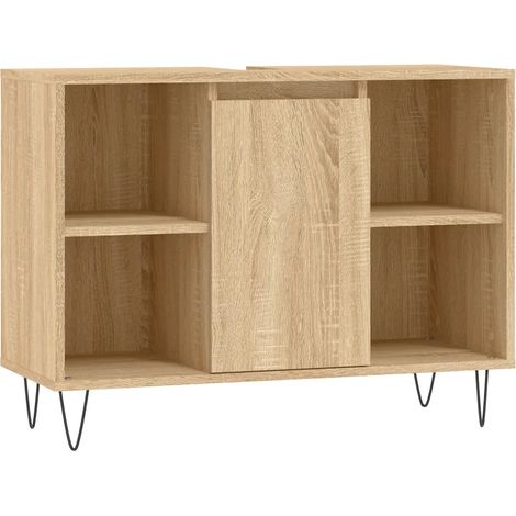 Armario de baño almacenamiento 80 x 33 x 60 cm estilo industrial acabado mate de madera contrachapada roble sonoma 020049059 (1/5)