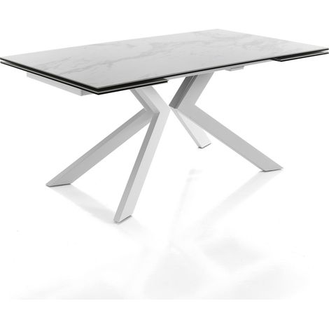 Mesa extensible de cerámica de mármol blanco cm. Al.76xP.90xL.160/200/240 (1/3)