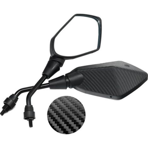 Mota Rétroviseurs Fibre De Carbone Universel Latéraux Pour Moto Quad Scooter Plastique Tige Filetée M10 Miroir Noir Aluminium (1/4)