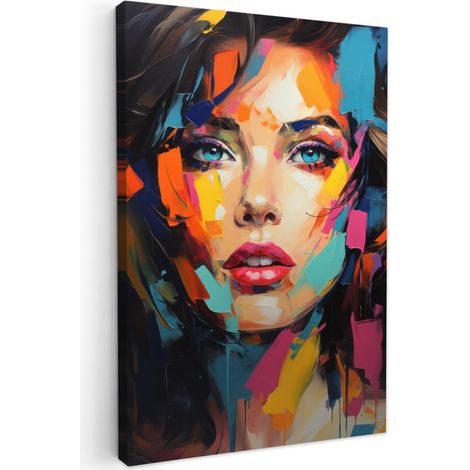 CUADRO EN LIENZO Mujer - Retrato - Colorido - Arte Cuadros Grande 80x120 cm