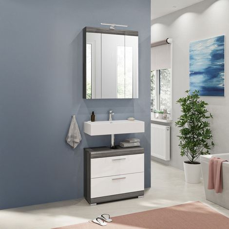 Ensemble 2 meubles de salle de bain anthracite et blanc + lampe - ORIE