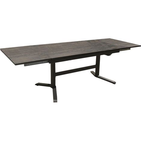 PROLOISIRS Table de jardin Sotta en Alu 150/200/250 x 78 cm - plateau Fundermax - graphite/Mocca