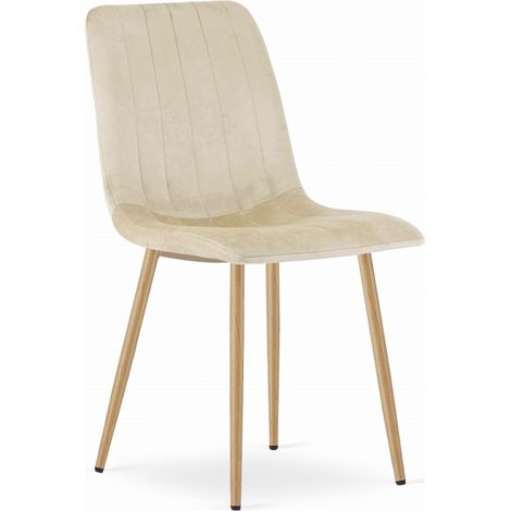 Sedia LAVA in velluto beige chiaro con gambe effetto legno (1/5)