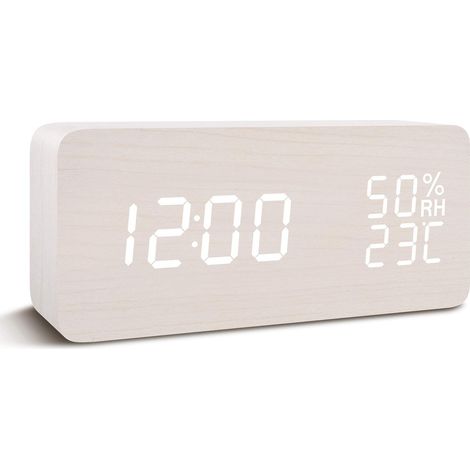 Reloj Digital MINKUROW, Reloj Despertador Con Pantalla De Tiempo Electrónica Led De Madera, Sensor Dual De Temperatura Y Humedad, Ideal Para Dormitorio, Noche De Niños (1/5)