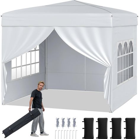COSTWAY Tonnelle Pliante 3x3 Imperméable, Tonnelle de Jardin Exterieur avec 4 Parois Amovibles, Sac à roulettes&Fenêtres Transparentes, Barnum Réglable en Hauteur pour Camping, Fêtes, Stand (Blanc) (1/5)