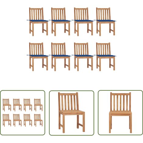 The Living Store Gartenstühle 8 Stk. mit Kissen Massivholz Teak - Teakholzmöbel - Gartenstühle - Outdoormöbel - Esszimmerstühle - Balkonmöbel (1/5)