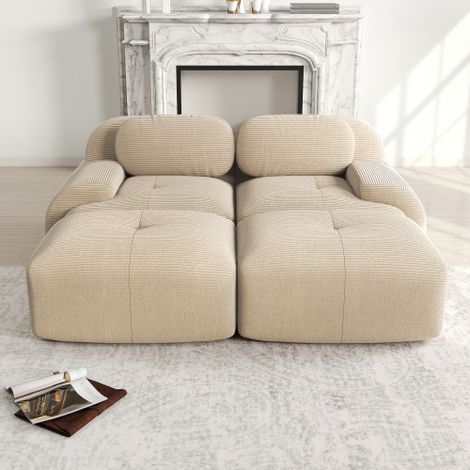 Divano a 2 posti in tessuto di velluto a coste, divano senza struttura, componibile in modo modulare con chaise longue, antiscivolo, braccioli ergonomici e rivestimento altamente elastico per soggiorn (1/5)