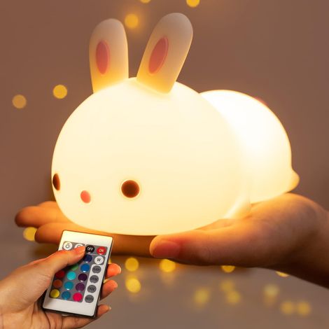 Veilleuse enfant 16 couleurs télécommande lapin bébé rechargeable sans fil cadeau naissance (1/5)
