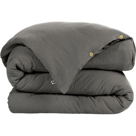 OUREA - Housse de Couette 160x210cm Gaze de Coton Granit (1/2)