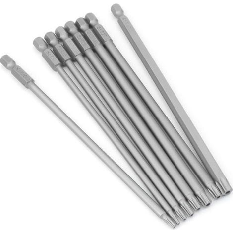 Lot de 8 Embouts Torx Longs 1/4", Magnétiques, 150 mm de Long, Jeu d'Outils Électriques Odipie (1/4)