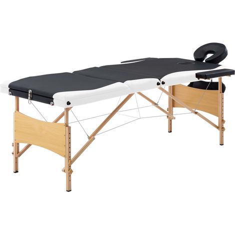 Table de massage pliable à 3 zones avec cadre en bois, noir et blanc (1/5)