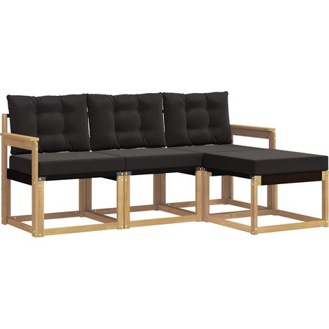 Outdoor Sofa Set with Cushion 4 pcs White and Black vidaXL