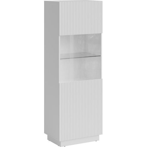 Étagère Lingua I, Blanc, Fermé, Avec des portes, MDF, Stratifié, Verre trempé, Le nombre de portes: 0, Nombre de tiroirs: 0, 178x60x42cm
