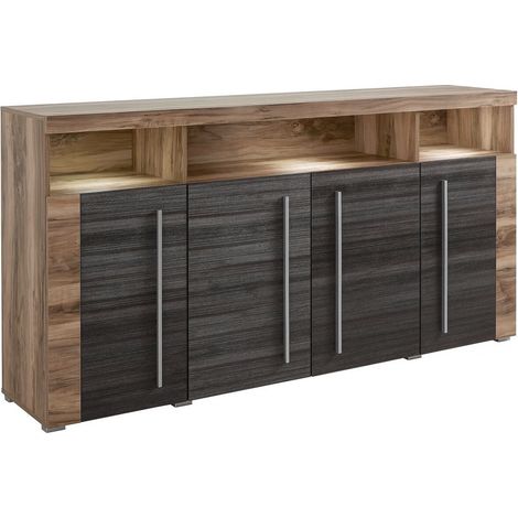 Aparador Sorciro 107, Nuez + Roble oscuro, 92x182cm, Número de puertas: 439cm, Aglomerado laminado