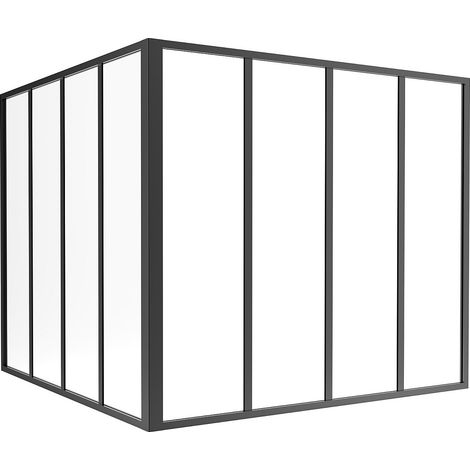 Vetrata angolare L120 x L120 x H105 in Alluminio termolaccato Stile atelier Nero - BAYVIEW
