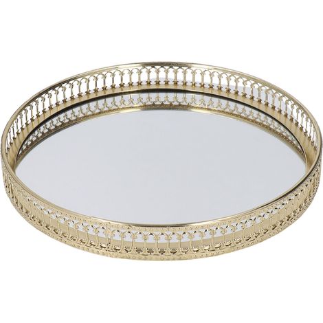 Plateau Miroir Style Américain en Fer Rond Décoratif Géométrique Grand pour Salle de Bain Maison Maquillage (1/5)
