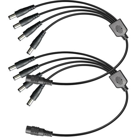 Pack of 2 DC Power Splitter Cables, 1 Female to 4 Male, 5.5mm x 2.1mm, 1 to 4 Way DC Power Output, Y Adapter Cable for CCTV Cameras (1/5)